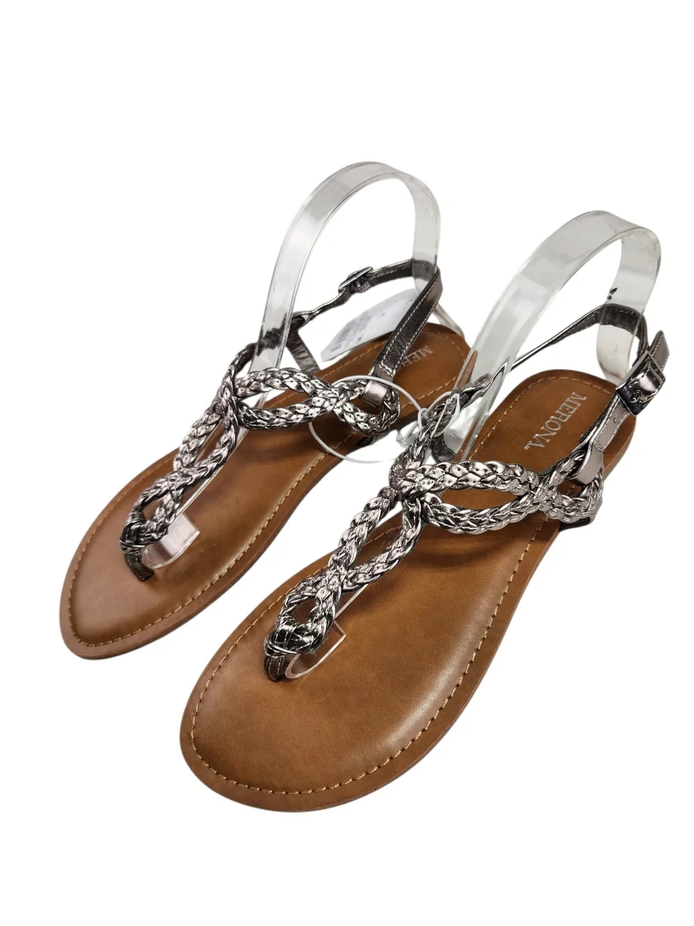 Merona Pewter Braided T Strap Sandals Women's Size 7.5 Metallic Ankle Strap